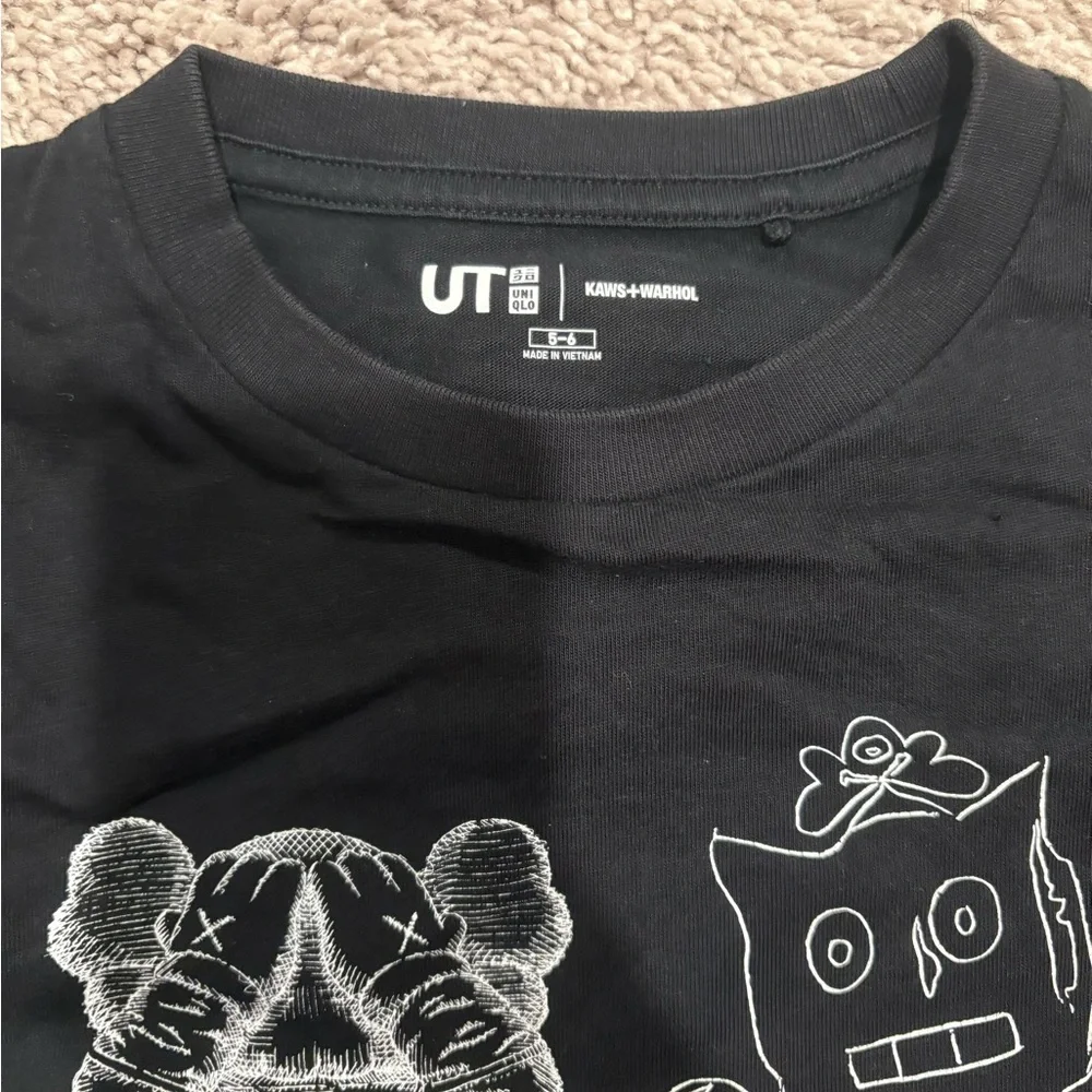 KAWS Black Graphic Tee with White Robot & Bear Sketches